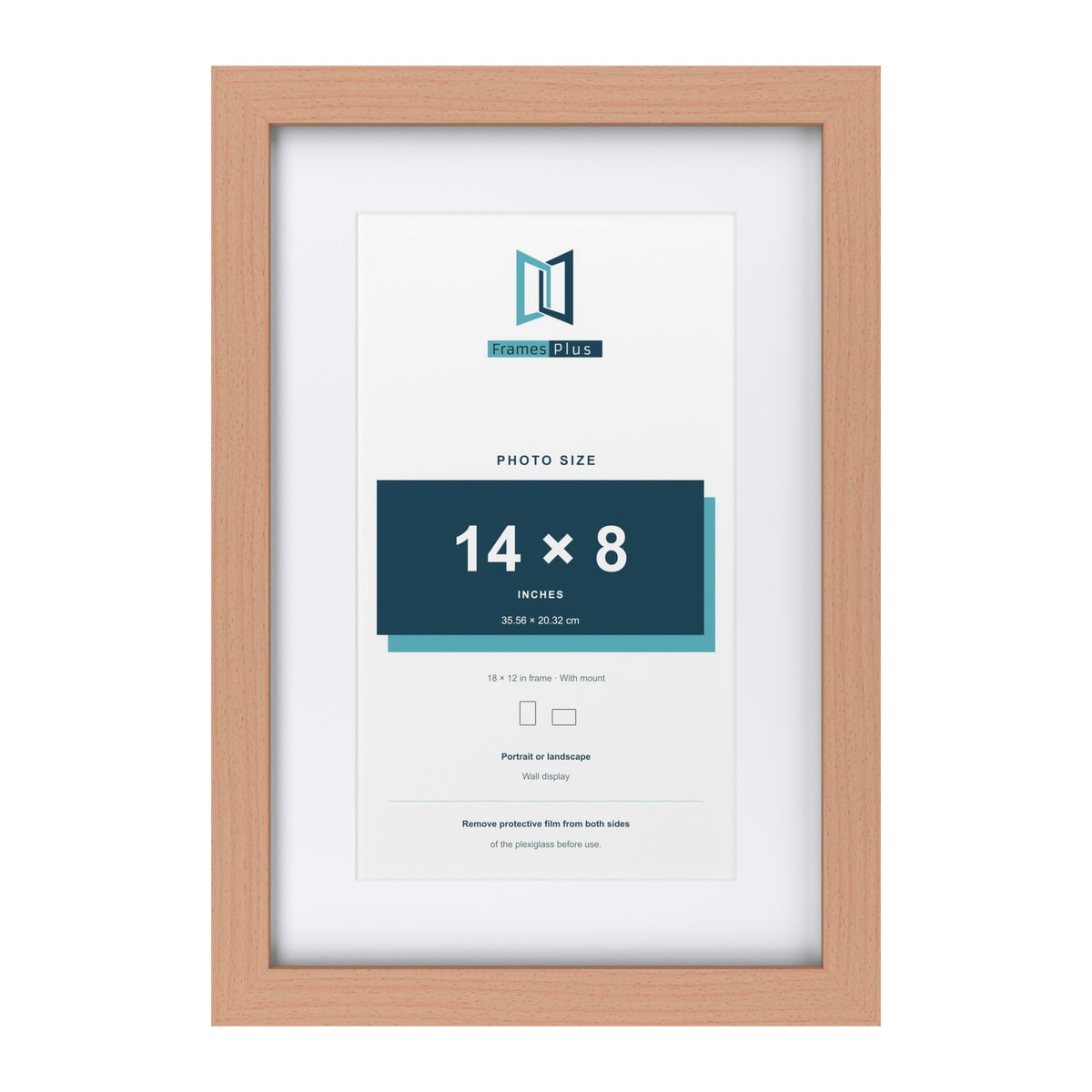 Classic Beech 18 x 12 inch picture frame with a white mount for a 14 x 8 inch photo
