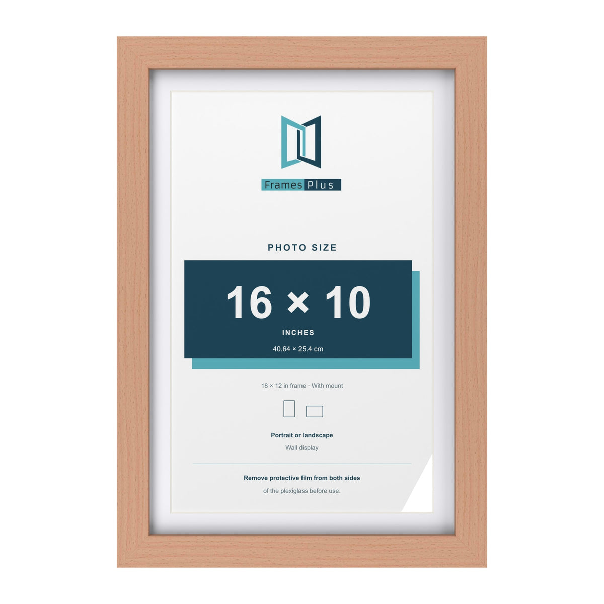 Classic Beech 18 x 12 inch picture frame with a white mount for a 16 x 10 inch photo