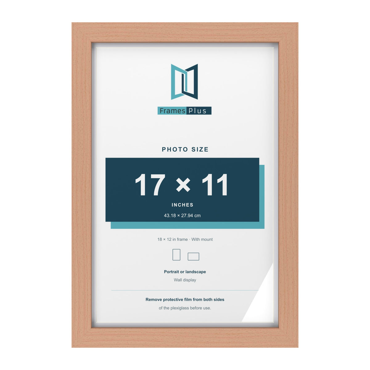 Classic Beech 18 x 12 inch picture frame with a white mount for a 17 x 11 inch photo