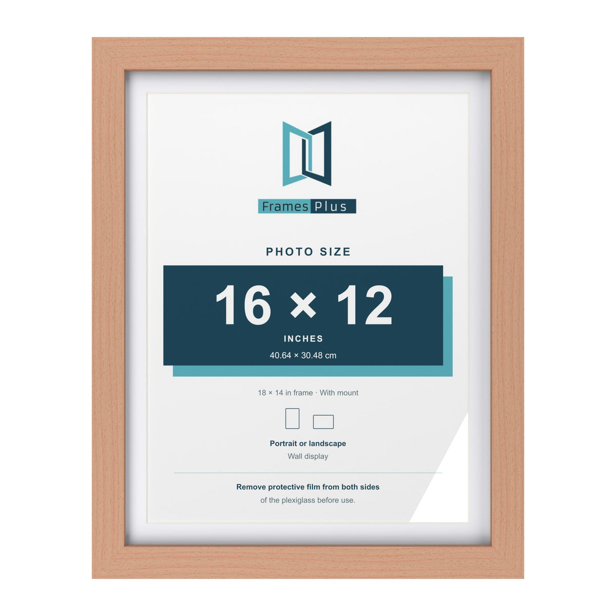 Classic Beech 18 x 14 inch picture frame with a white mount for a 16 x 12 inch photo