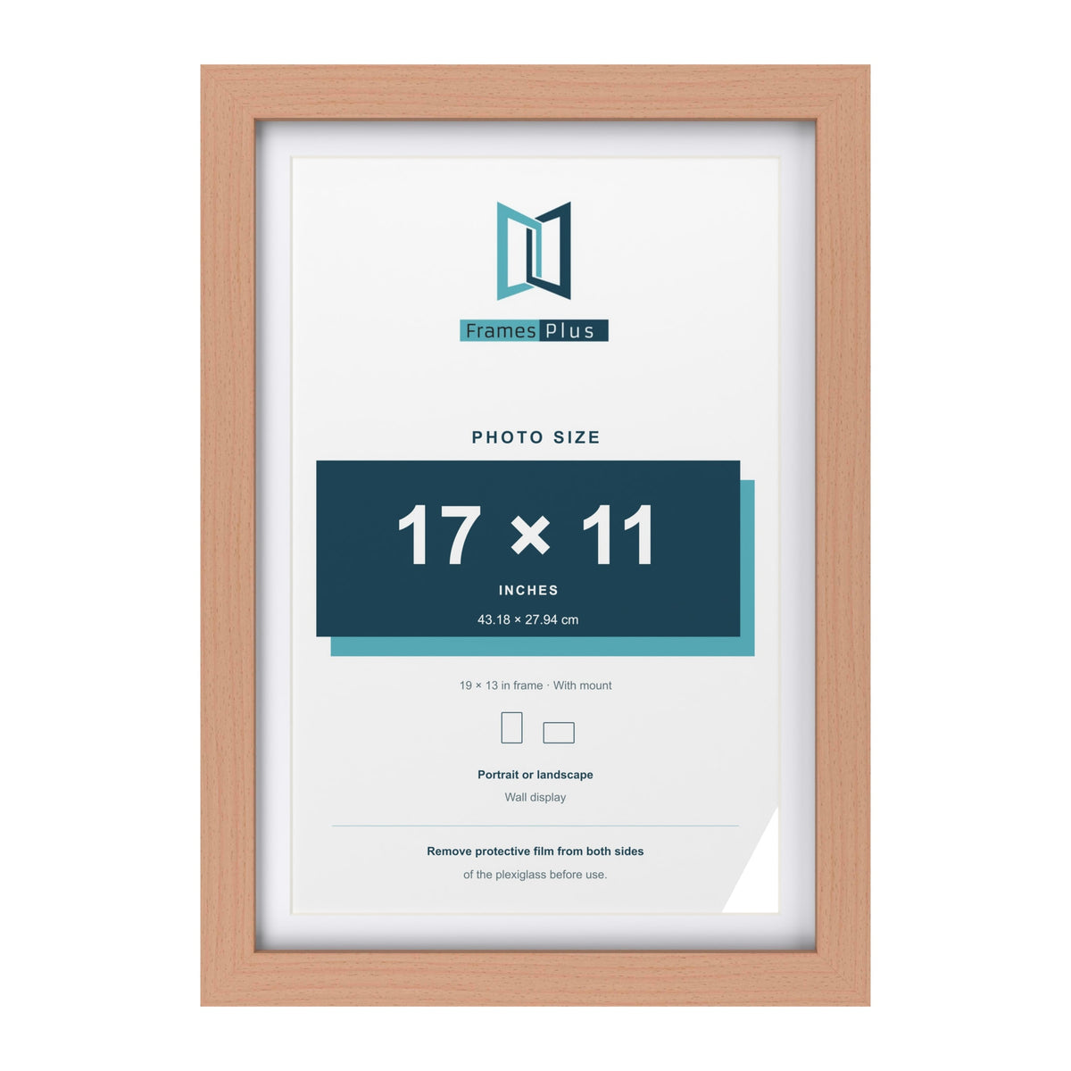 Classic Beech 19 x 13 inch picture frame with a white mount for a 17 x 11 inch photo
