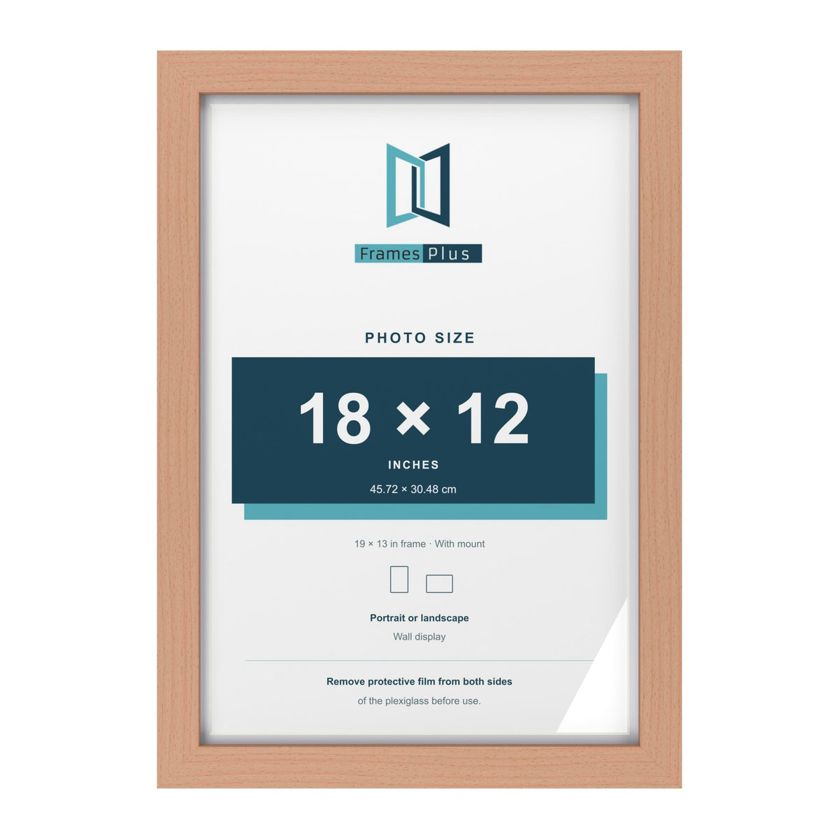 Classic Beech 19 x 13 inch picture frame with a white mount for an 18 x 12 inch photo