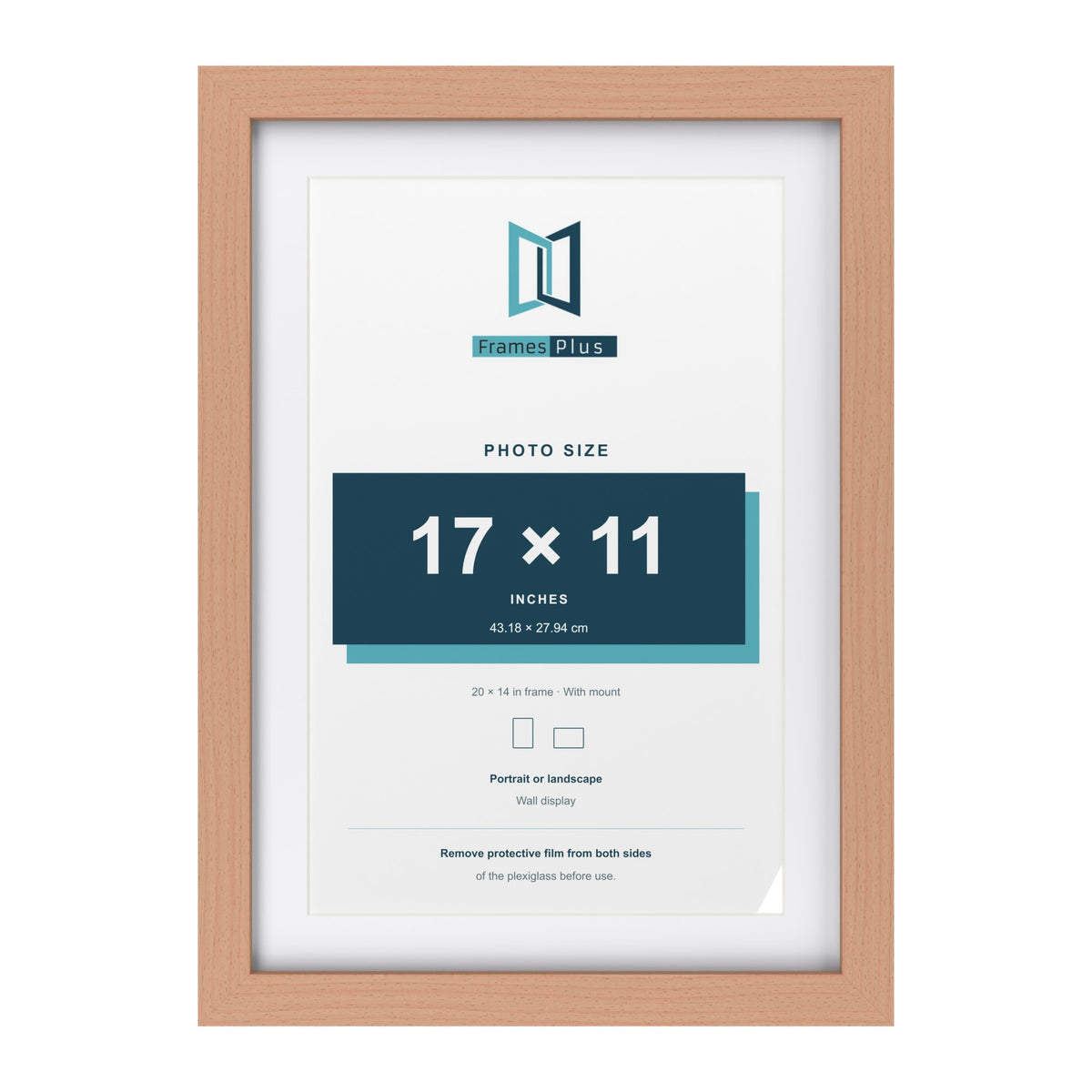Classic Beech 20 x 14 inch picture frame with a white mount for a 17 x 11 inch photo