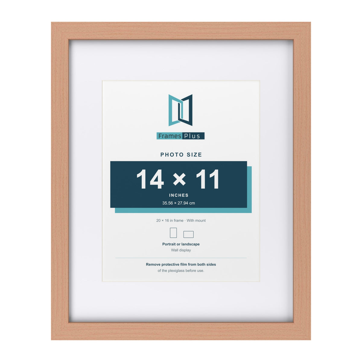 Classic Beech 20 x 16 inch picture frame with a white mount for a 14 x 11 inch photo