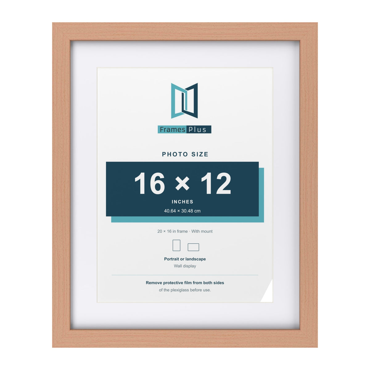 Classic Beech 20 x 16 inch picture frame with a white mount for a 16 x 12 inch photo