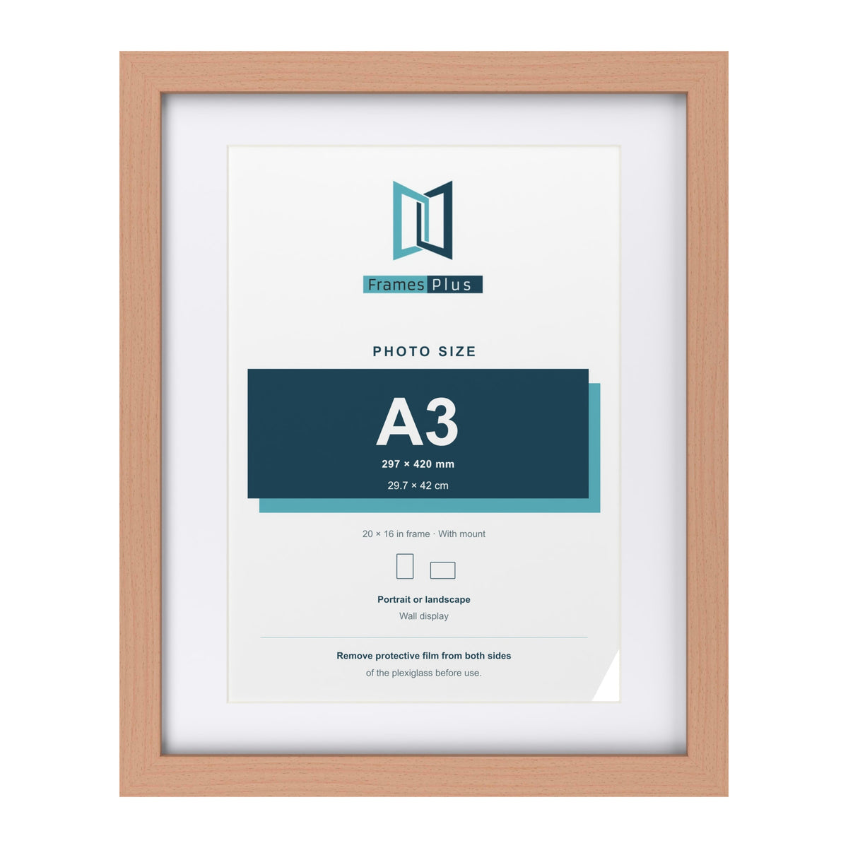 Classic Beech 20 x 16 inch picture frame with a white mount for an A3 photo