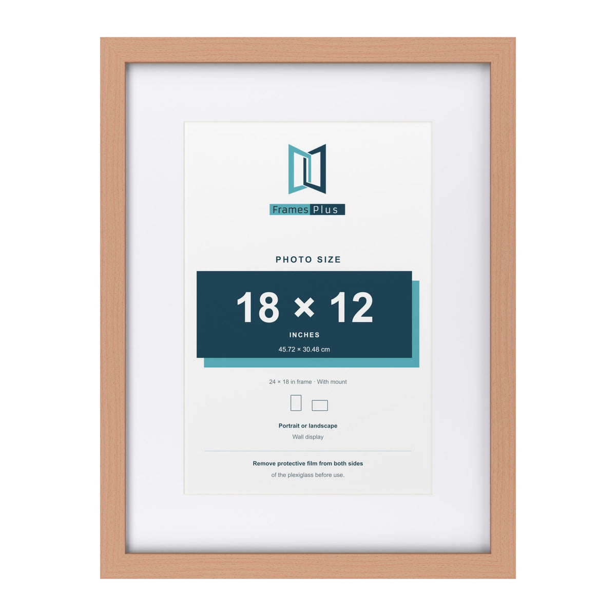 Classic Beech 24 x 18 inch picture frame with a white mount for an 18 x 12 inch photo