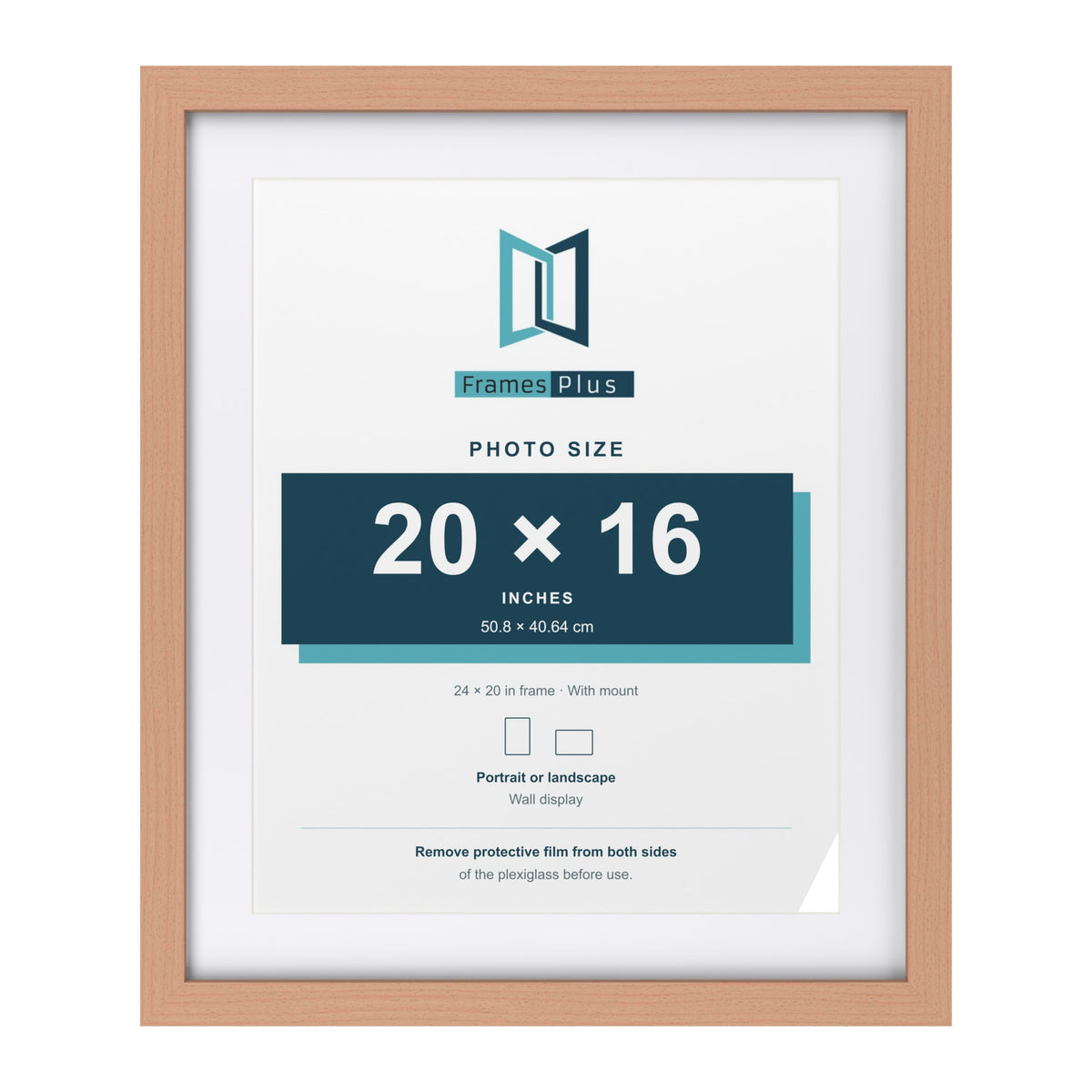 Classic Beech 24 x 20 inch picture frame with a white mount for a 20 x 16 inch photo