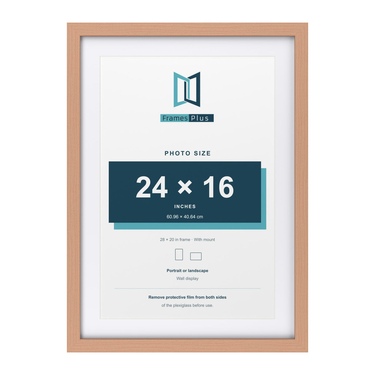 Classic Beech 28 x 20 inch picture frame with a white mount for a 24 x 16 inch photo