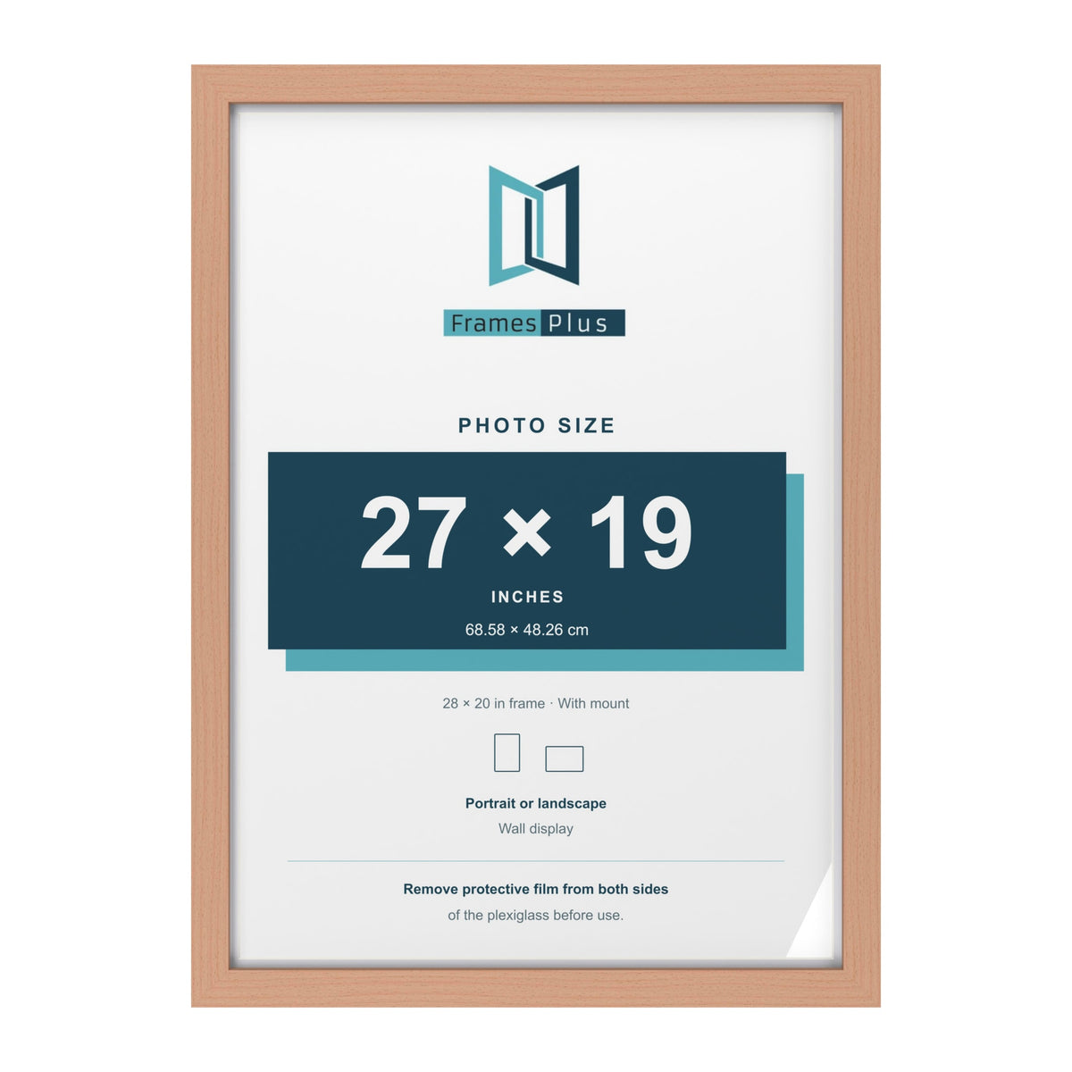 Classic Beech 28 x 20 inch picture frame with a white mount for a 27 x 19 inch photo