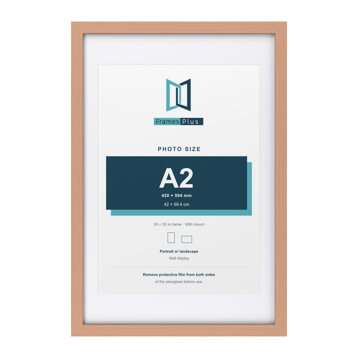 Classic Beech 30 x 20 inch picture frame with a white mount for an A2 photo