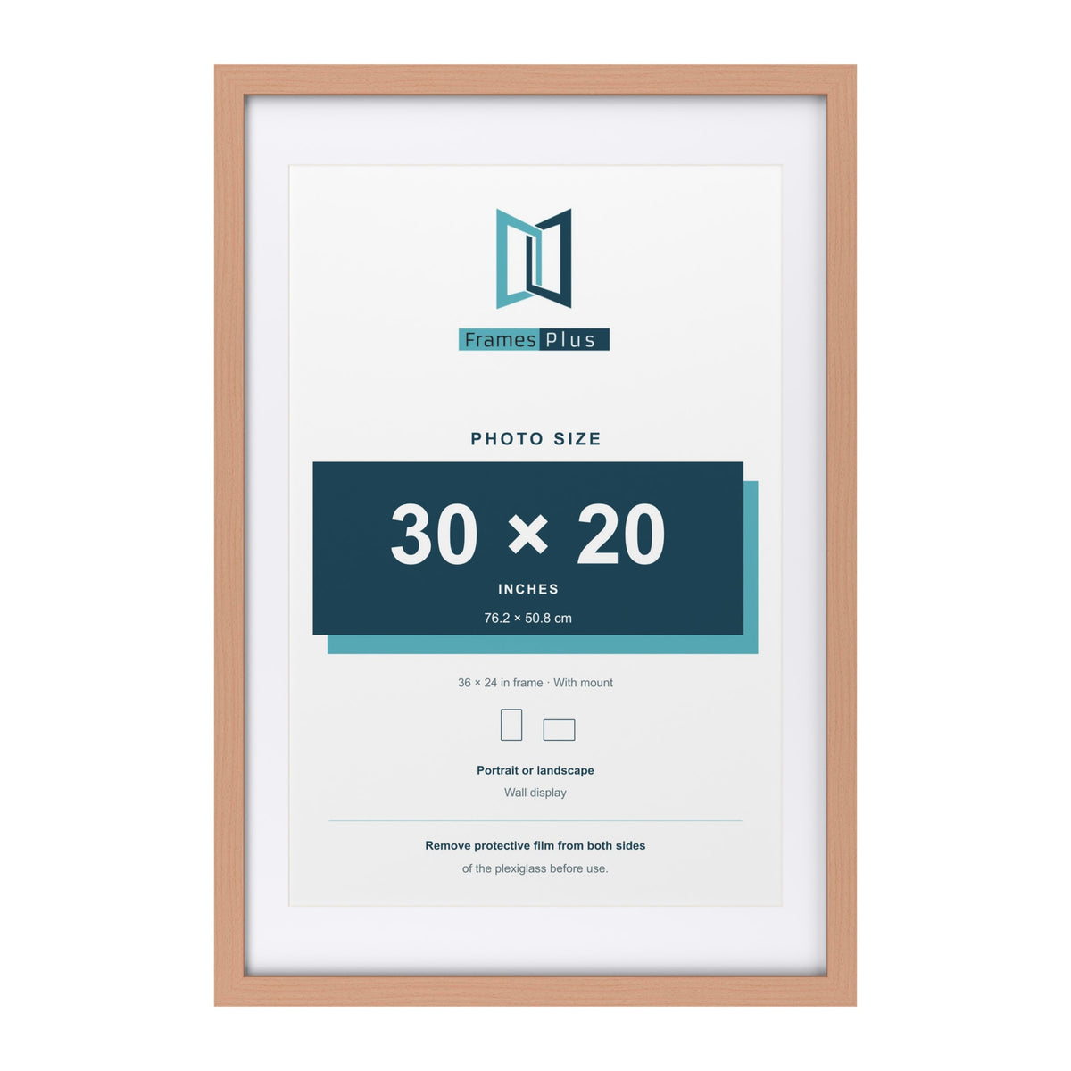 Classic Beech 36 x 24 inch picture frame with a white mount for a 30 x 20 inch photo