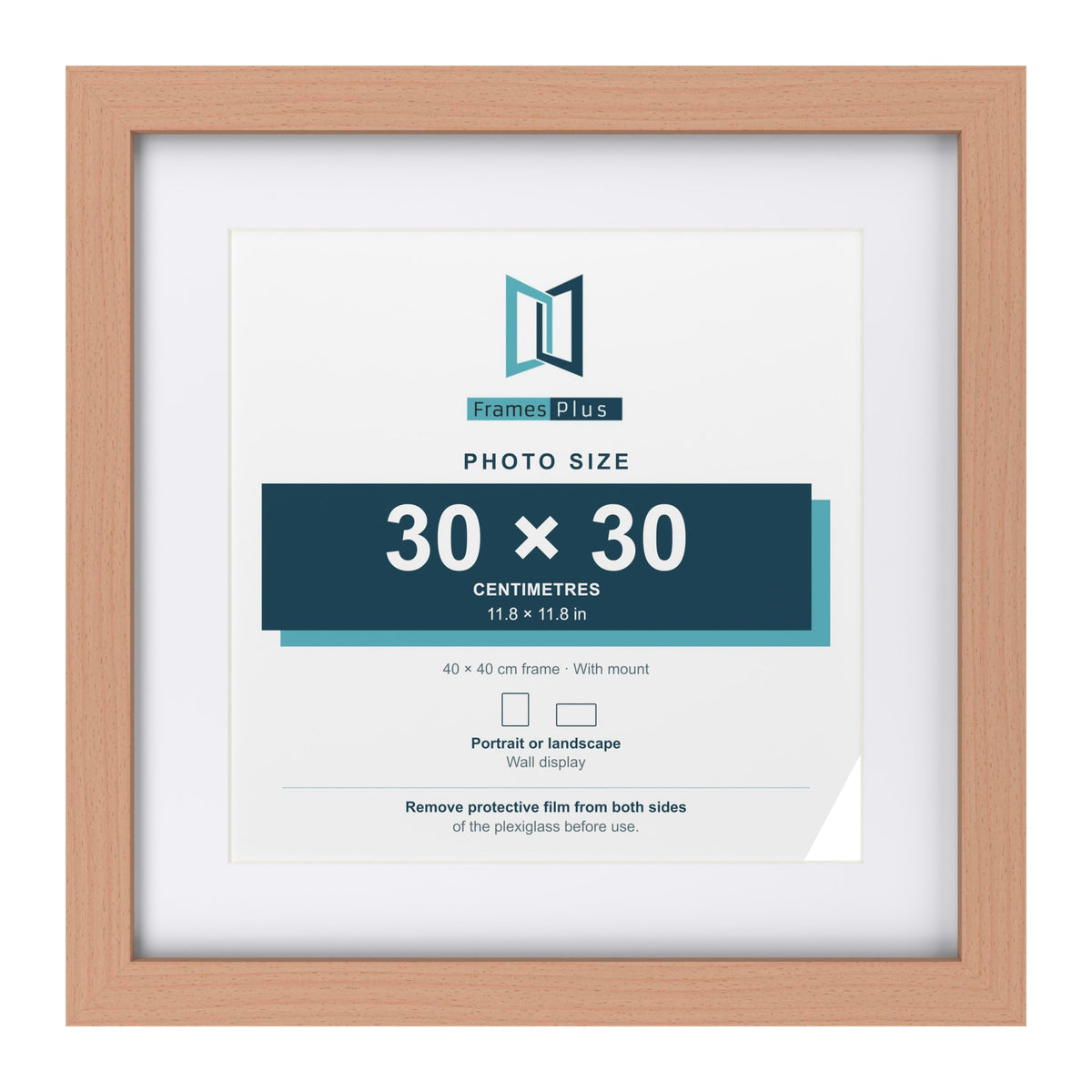 Classic Beech 40 x 40 cm picture frame with a white mount for a 30 x 30 cm photo