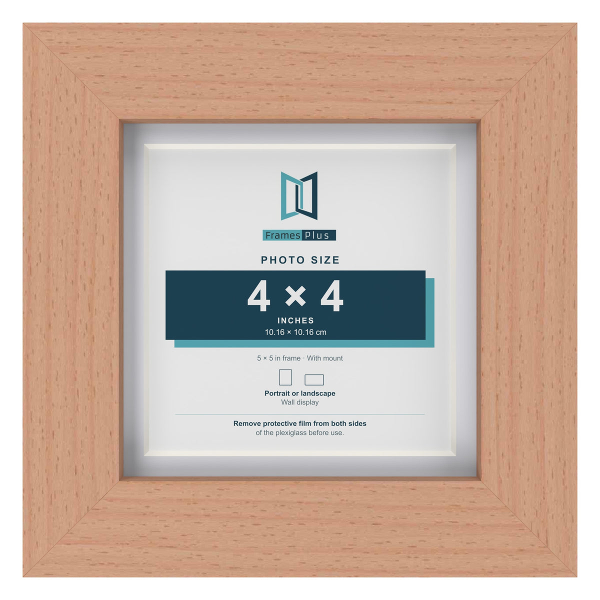 Classic Beech 5 x 5 inch picture frame with a white mount for a 4 x 4 inch photo