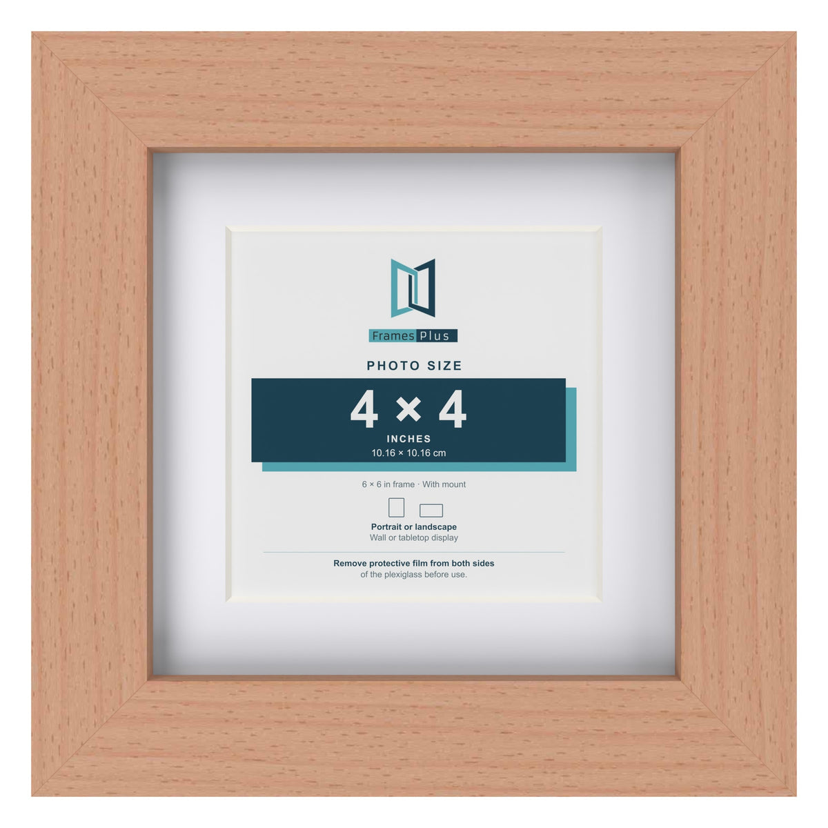 Classic Beech 6 x 6 inch picture frame with a white mount for a 4 x 4 inch photo