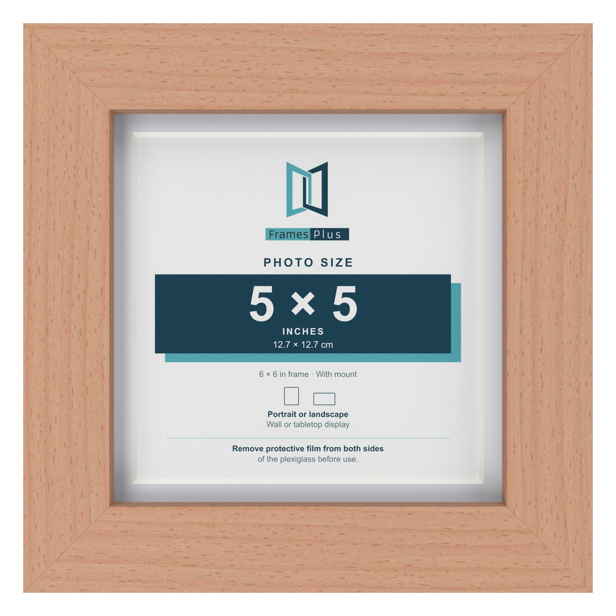 Classic Beech 6 x 6 inch picture frame with a white mount for a 5 x 5 inch photo