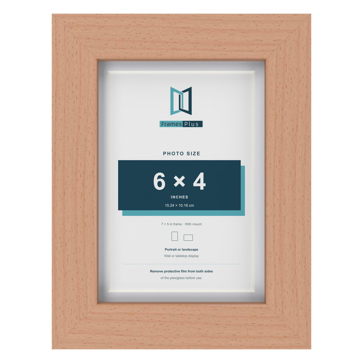 Classic Beech 7 x 5 inch picture frame with a white mount for a 6 x 4 inch photo