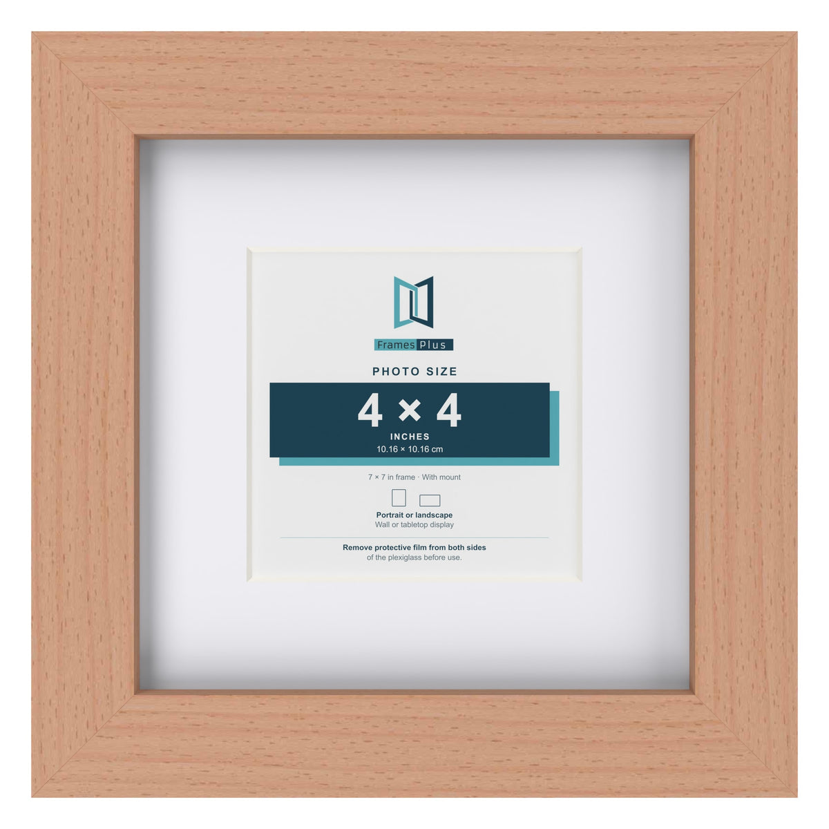 Classic Beech 7 x 7 inch picture frame with a white mount for a 4 x 4 inch photo