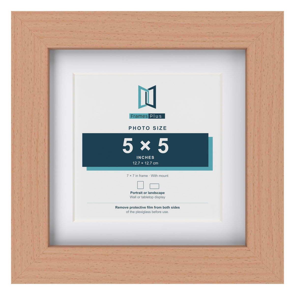 Classic Beech 7 x 7 inch picture frame with a white mount for a 5 x 5 inch photo