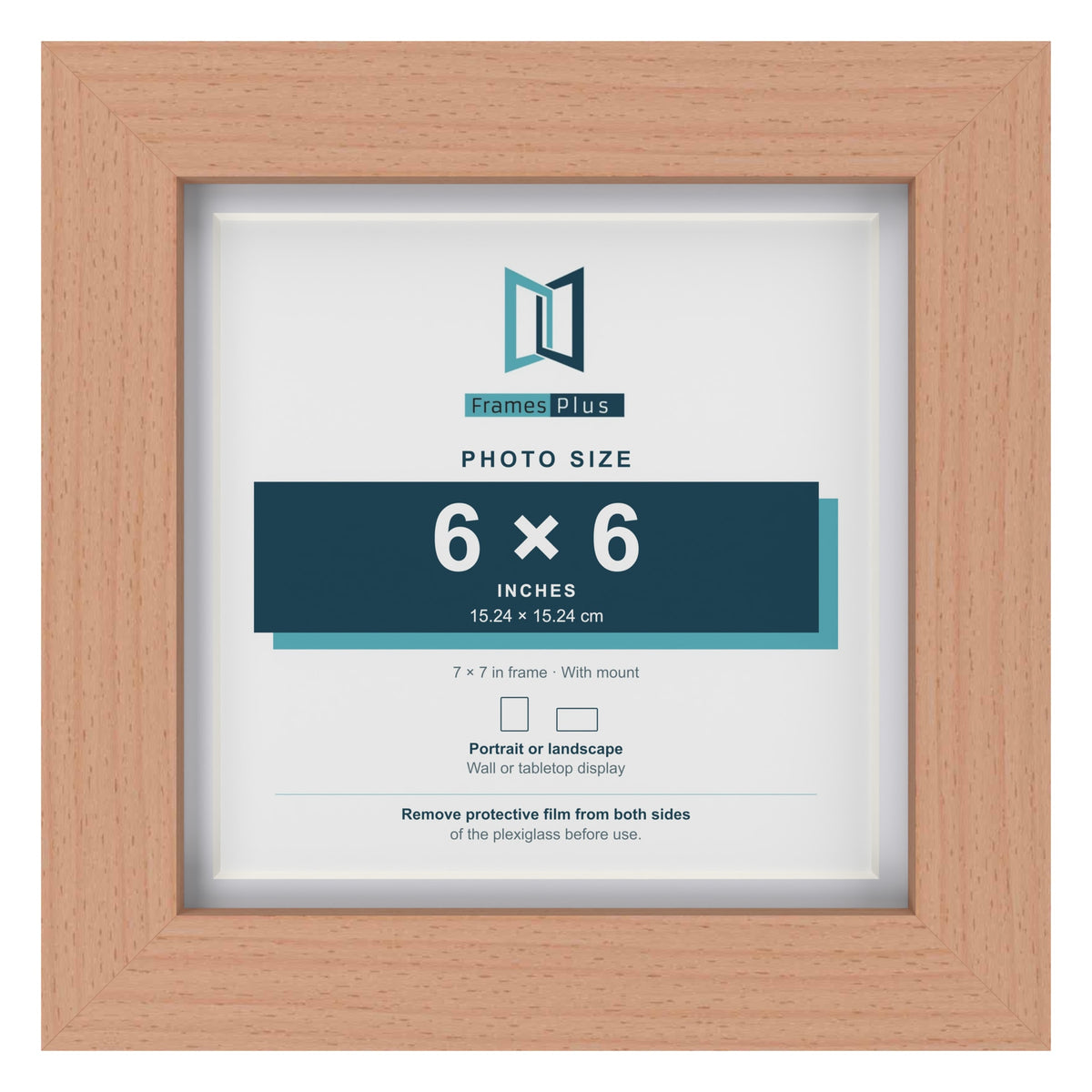 Classic Beech 7 x 7 inch picture frame with a white mount for a 6 x 6 inch photo