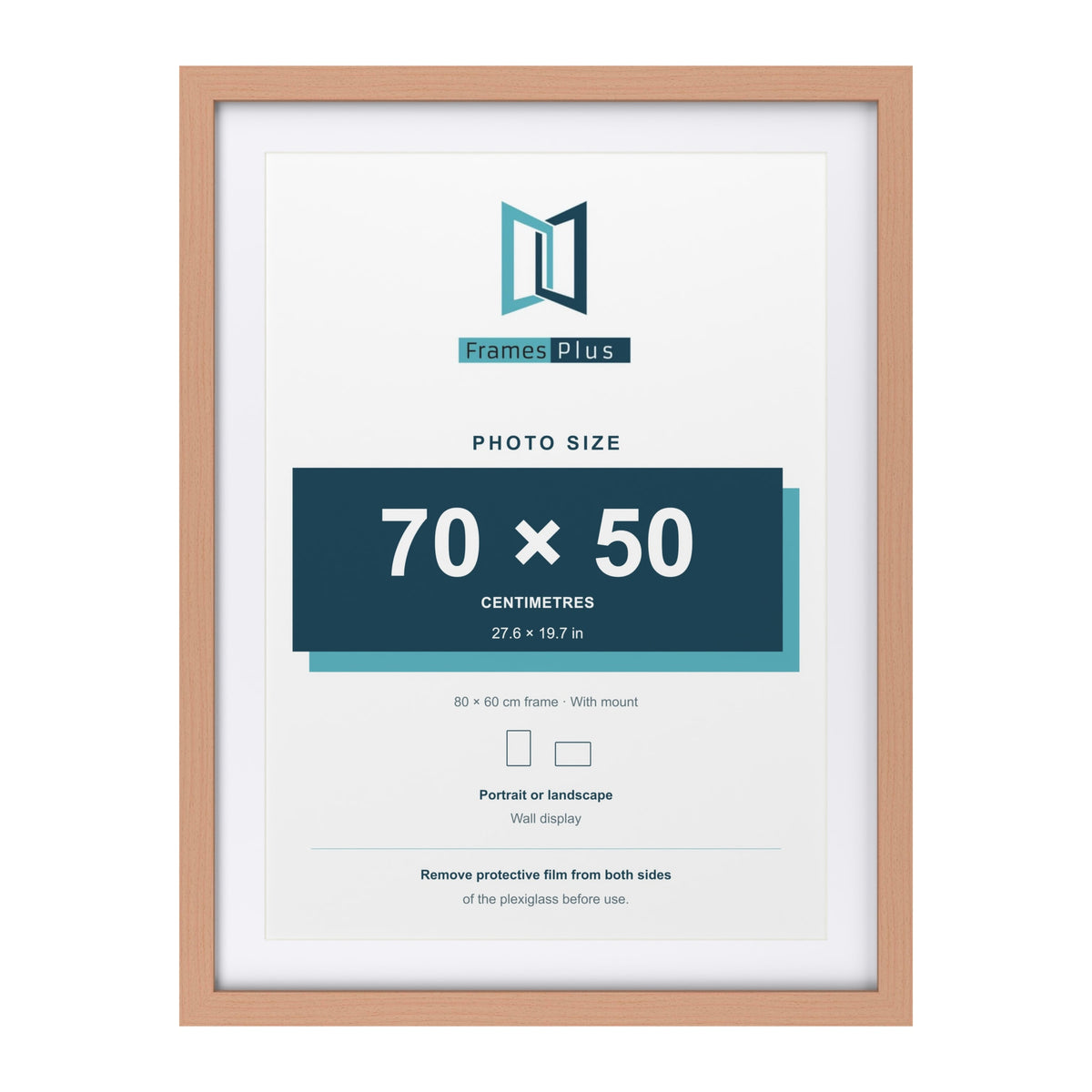 Classic Beech 80 x 60 cm picture frame with a white mount for a 70 x 50 cm photo