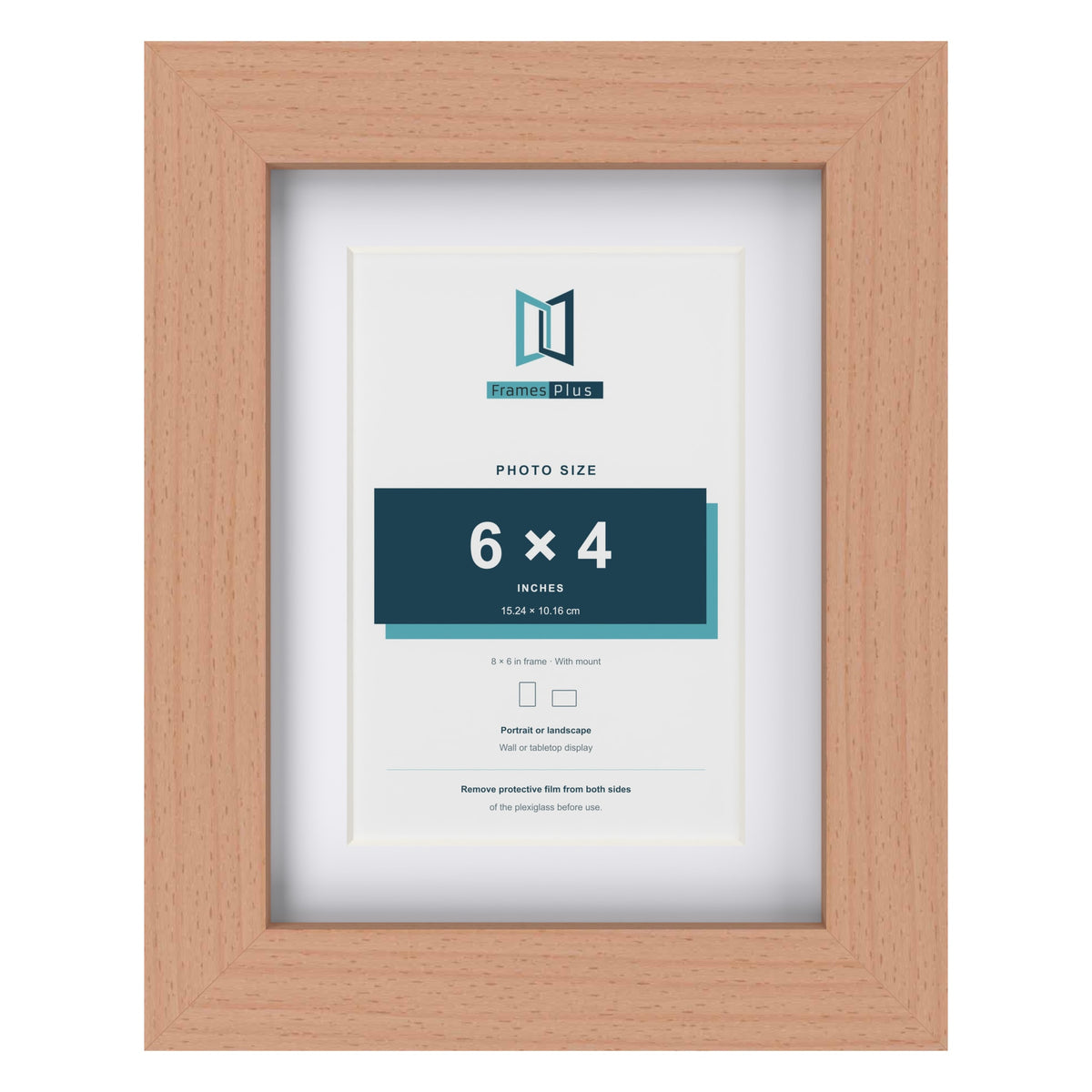 Classic Beech 8 x 6 inch picture frame with a white mount for a 6 x 4 inch photo