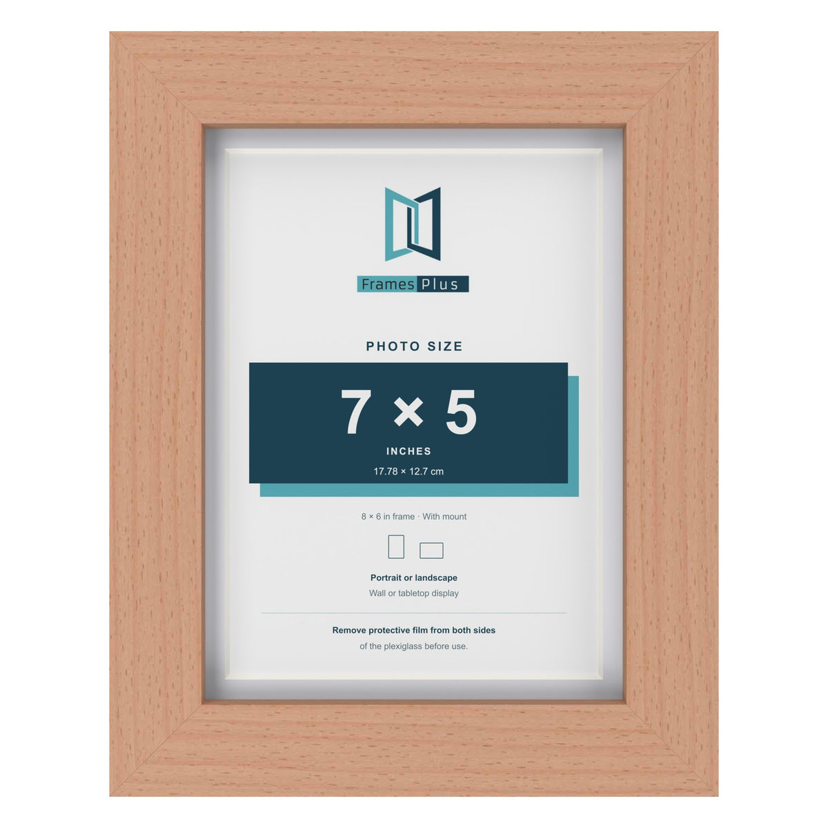 Classic Beech 8 x 6 inch picture frame with a white mount for a 7 x 5 inch photo