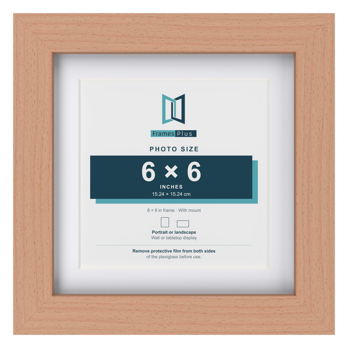 Classic Beech 8 x 8 inch picture frame with a white mount for a 6 x 6 inch photo