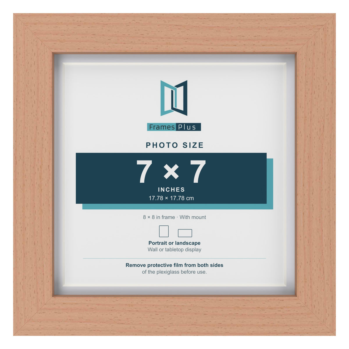 Classic Beech 8 x 8 inch picture frame with a white mount for a 7 x 7 inch photo
