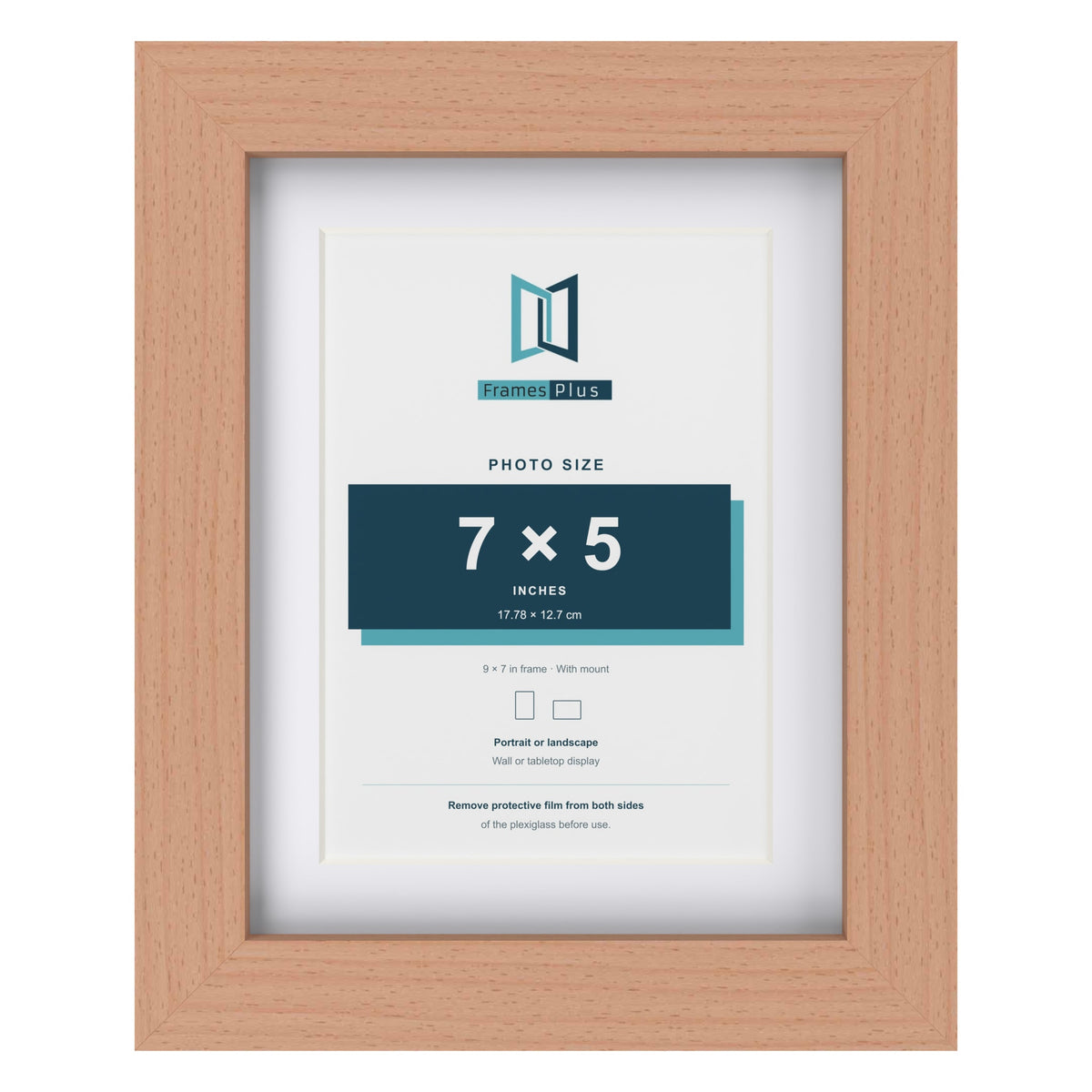 Classic Beech 9 x 7 inch picture frame with a white mount for a 7 x 5 inch photo