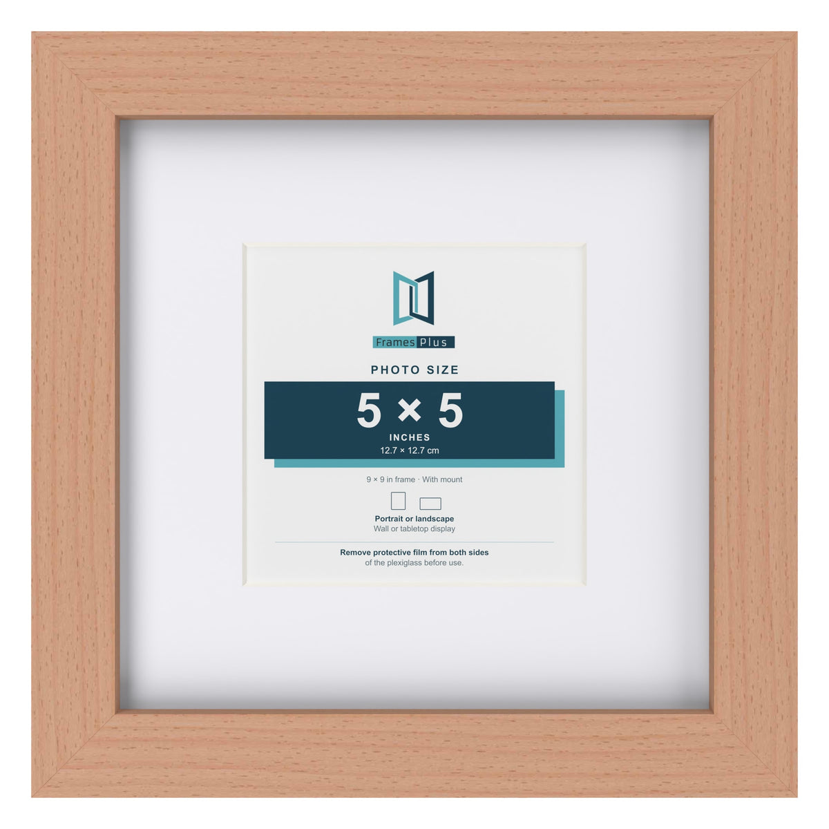 Classic Beech 9 x 9 inch picture frame with a white mount for a 5 x 5 inch photo