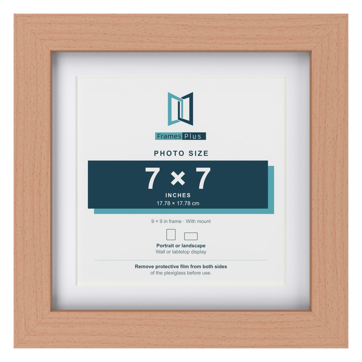 Classic Beech 9 x 9 inch picture frame with a white mount for a 7 x 7 inch photo