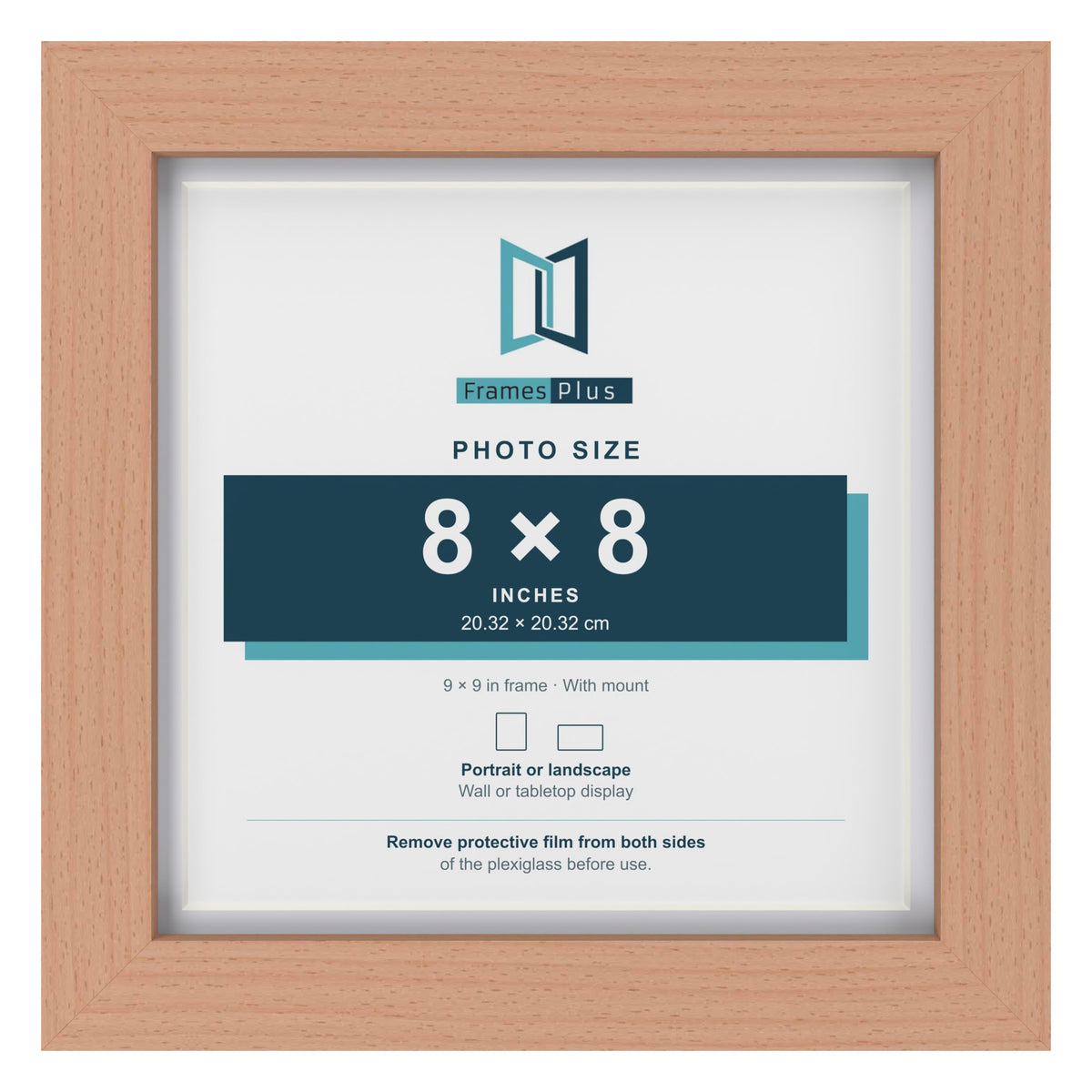 Classic Beech 9 x 9 inch picture frame with a white mount for an 8 x 8 inch photo