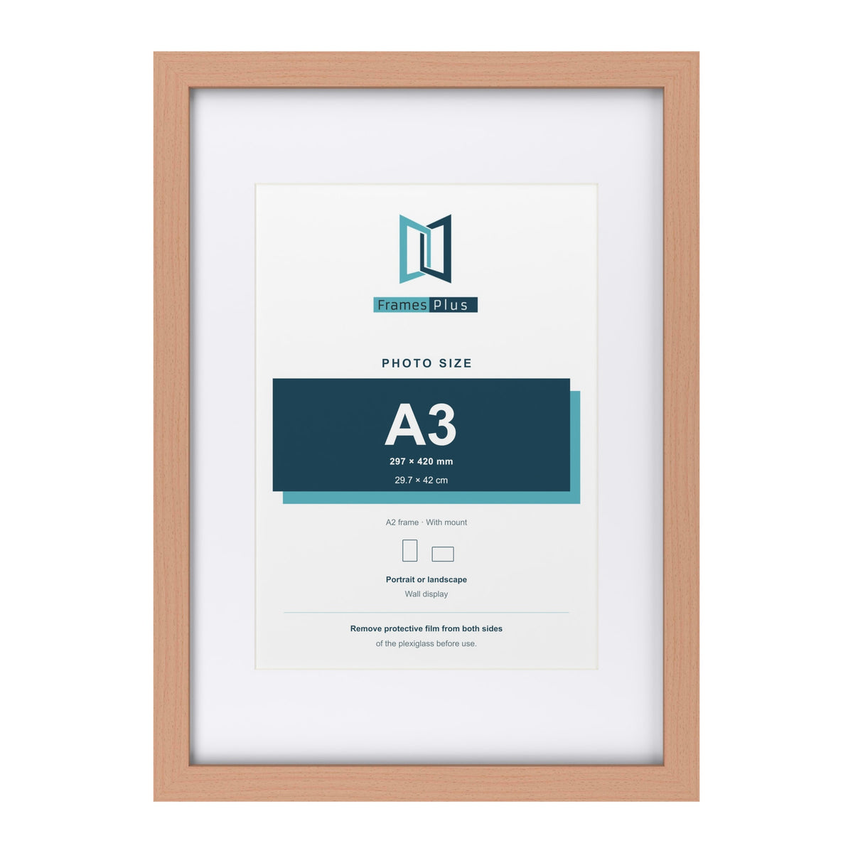 Classic Beech A2 picture frame with a white mount for an A3 photo