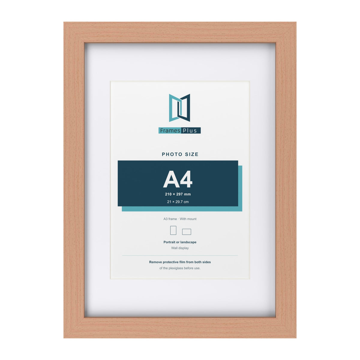 Classic Beech A3 picture frame with a white mount for an A4 photo