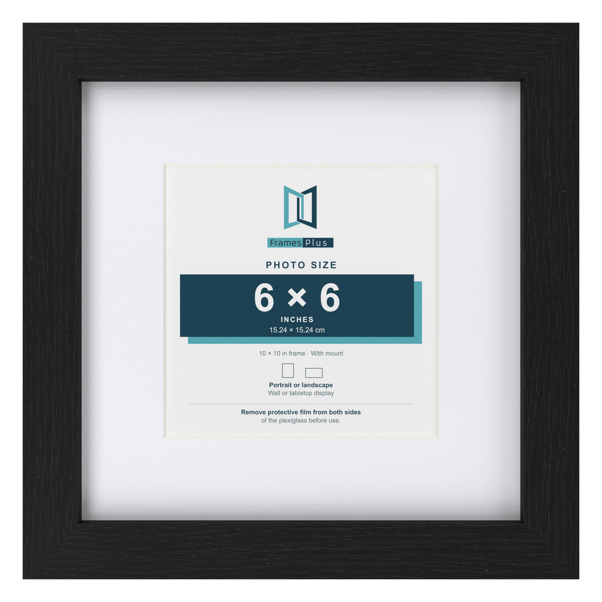 Classic Black 10 x 10 inch picture frame with a white mount for a 6 x 6 inch photo