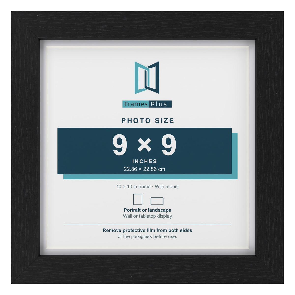 Classic Black 10 x 10 inch picture frame with a white mount for a 9 x 9 inch photo