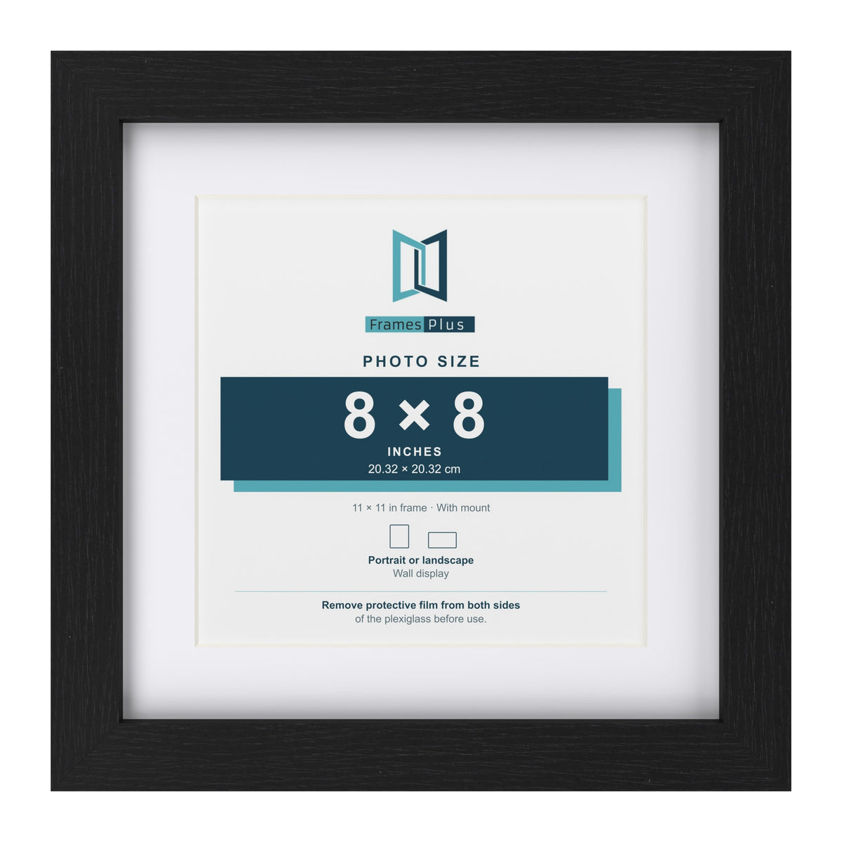 Classic Black 11 x 11 inch picture frame with a white mount for an 8 x 8 inch photo