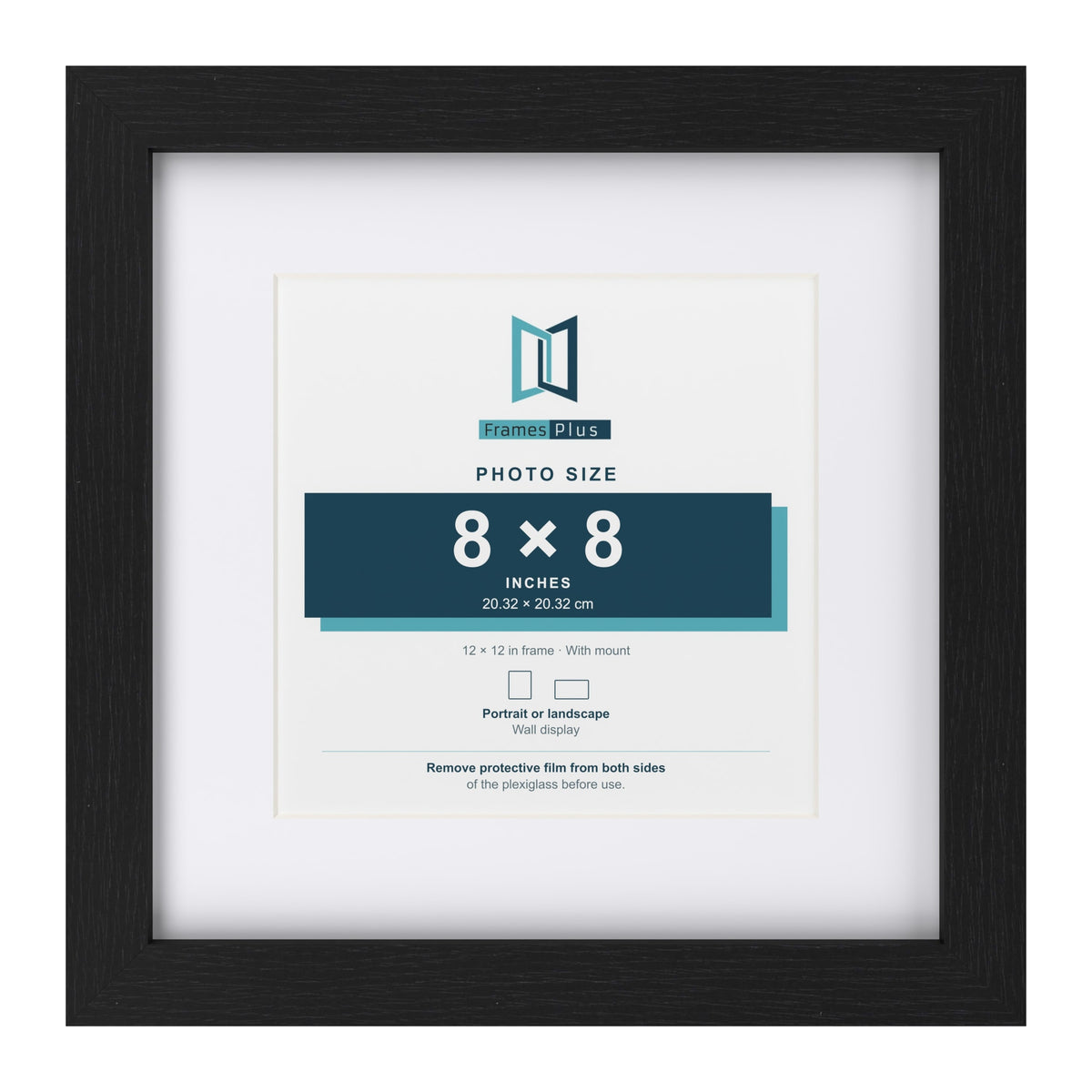Classic Black 12 x 12 inch picture frame with a white mount for an 8 x 8 inch photo