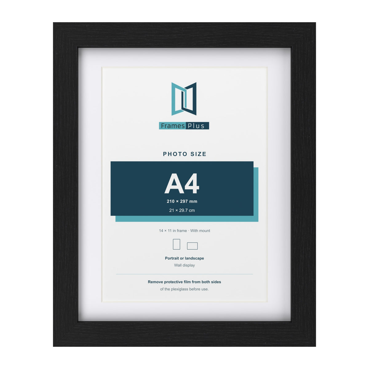 Classic Black 14 x 11 inch picture frame with a white mount for an A4 photo