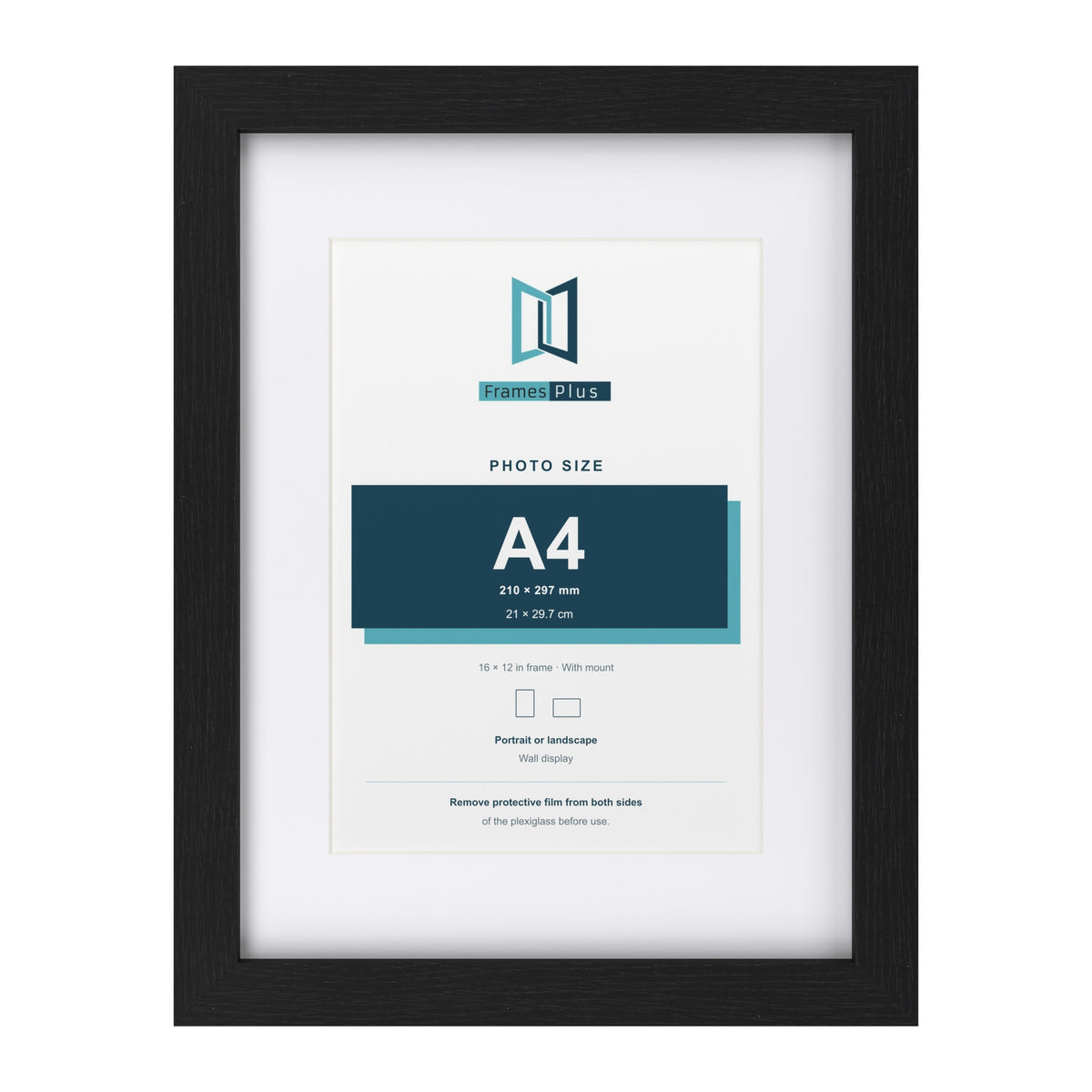 Classic Black 16 x 12 inch picture frame with a white mount for an A4 photo