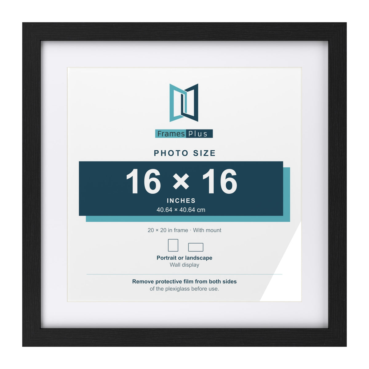 Classic Black 20 x 20 inch picture frame with a white mount for a 16 x 16 inch photo