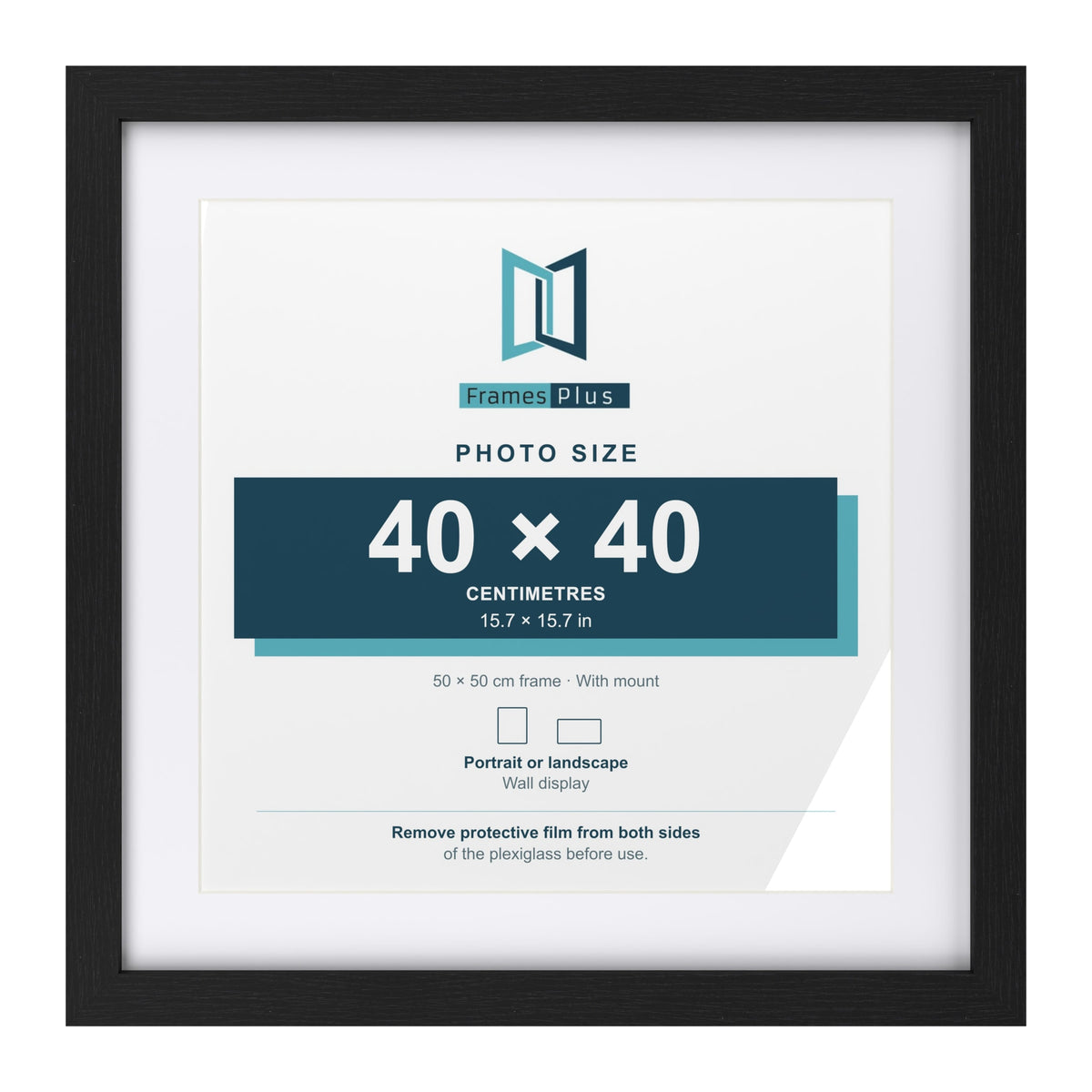 Classic Black 50 x 50 cm picture frame with a white mount for a 40 x 40 cm photo