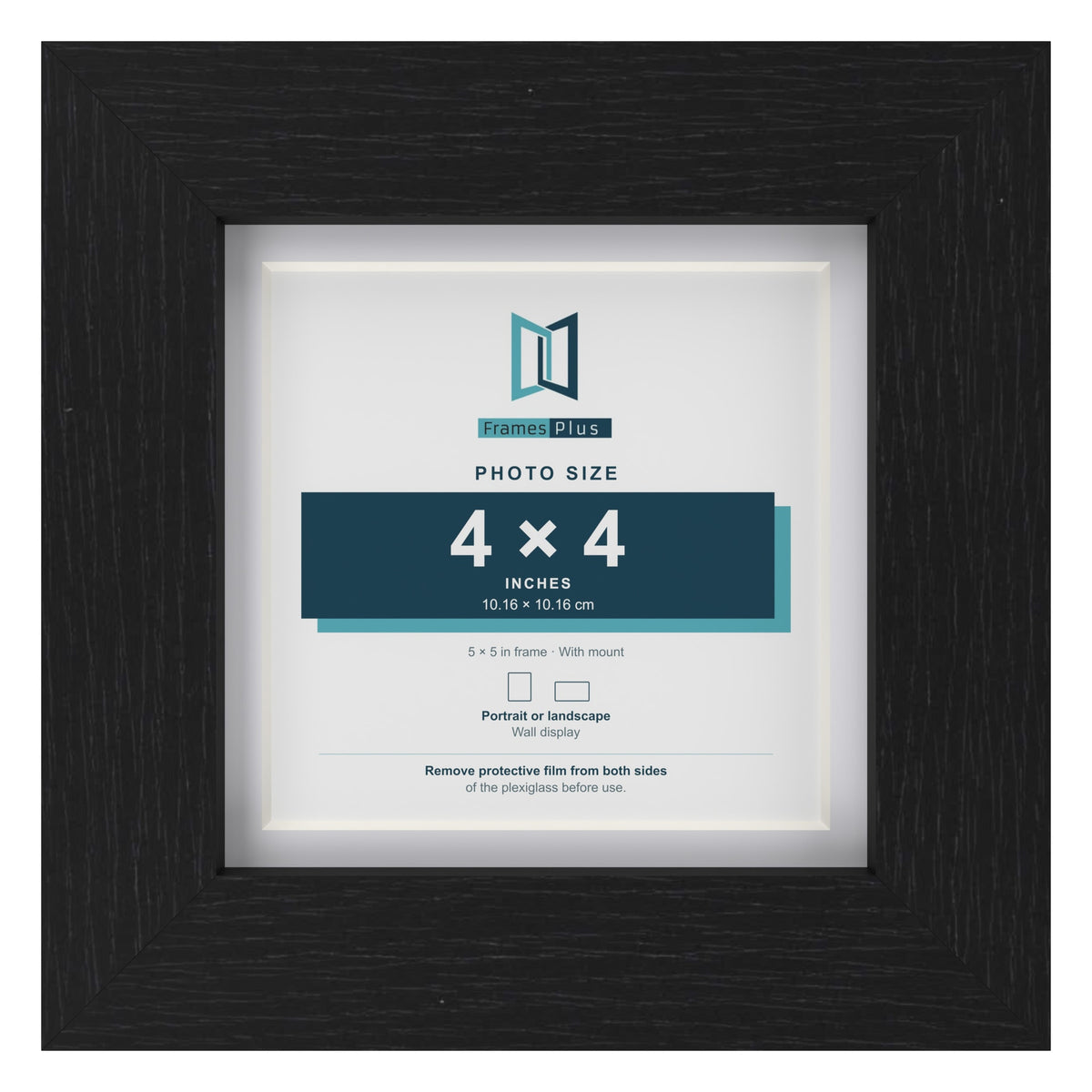 Classic Black 5 x 5 inch picture frame with a white mount for a 4 x 4 inch photo