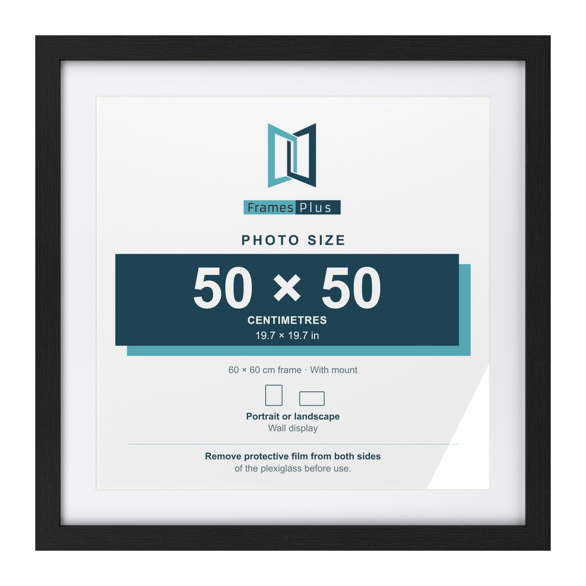 Classic Black 60 x 60 cm picture frame with a white mount for a 50 x 50 cm photo