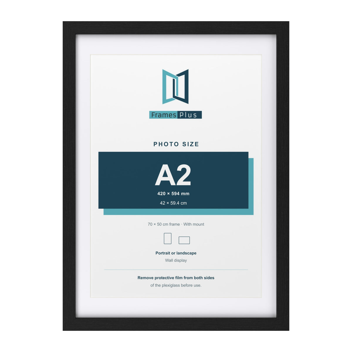 Classic Black 70 x 50 cm picture frame with a white mount for an A2 photo