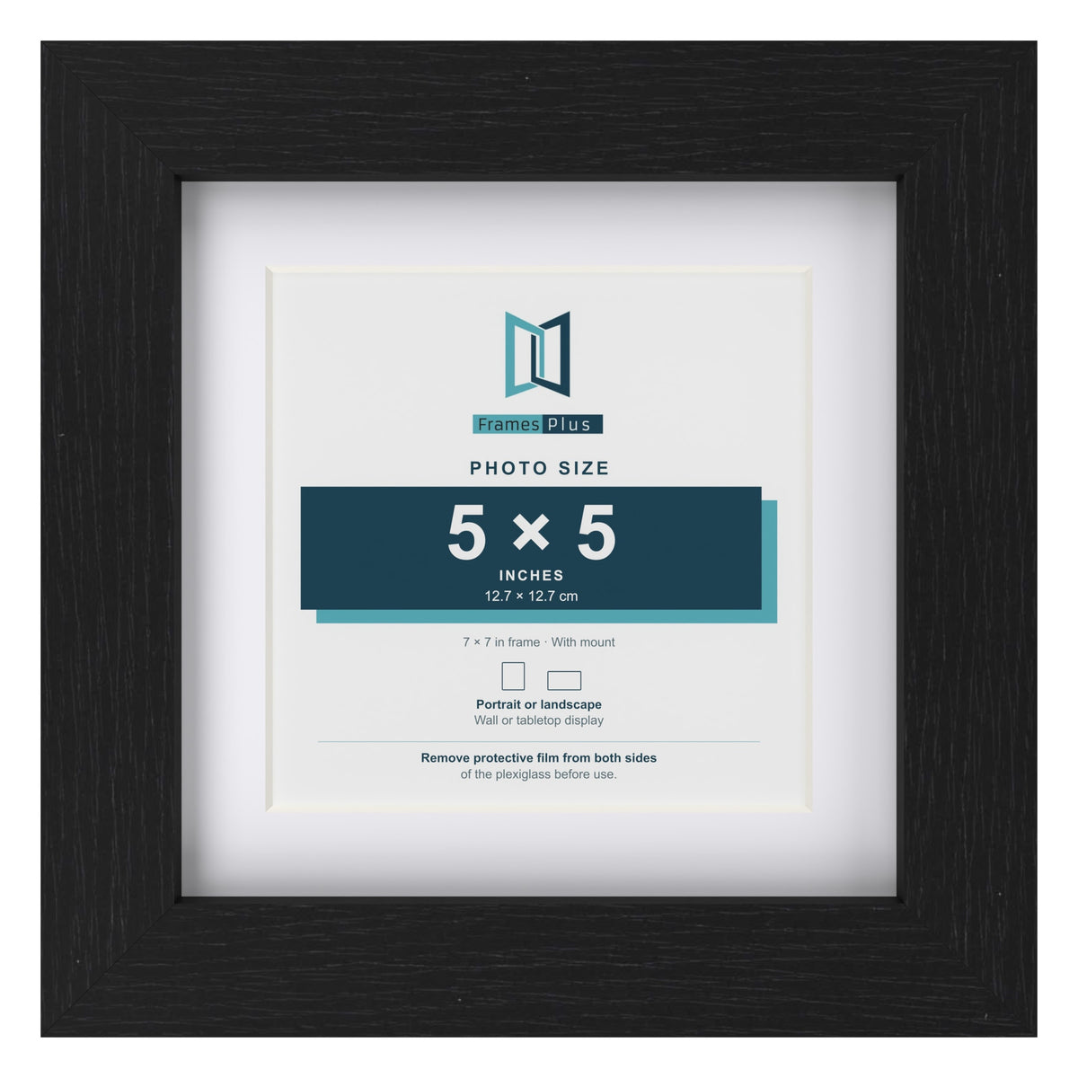 Classic Black 7 x 7 inch picture frame with a white mount for a 5 x 5 inch photo