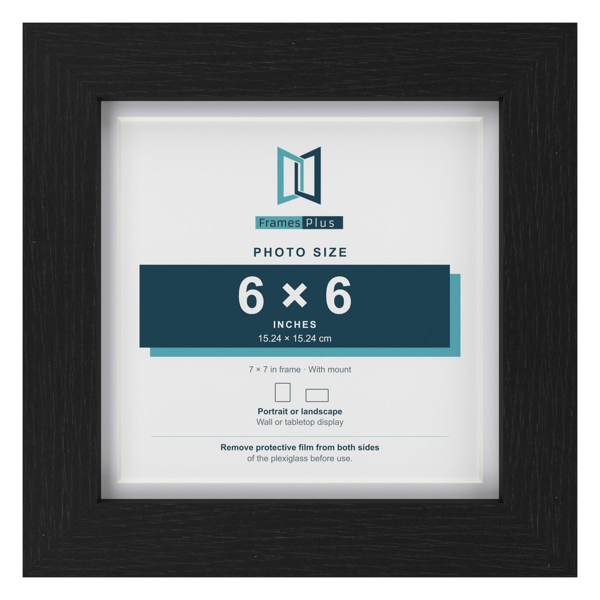 Classic Black 7 x 7 inch picture frame with a white mount for a 6 x 6 inch photo