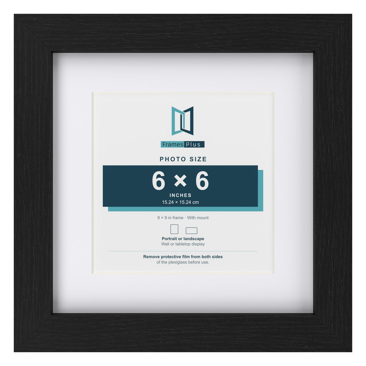 Classic Black 9 x 9 inch picture frame with a white mount for a 6 x 6 inch photo