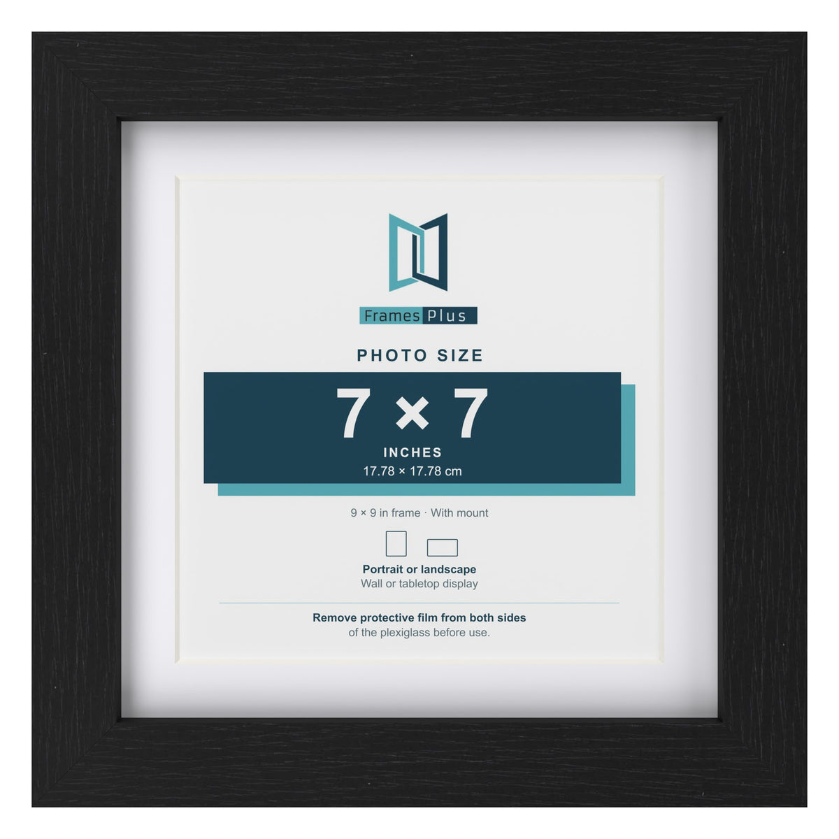 Classic Black 9 x 9 inch picture frame with a white mount for a 7 x 7 inch photo